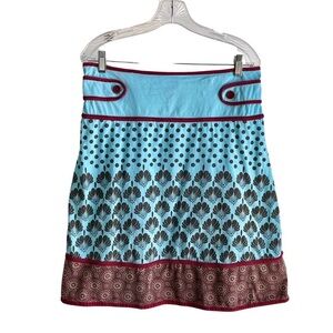 Luna Claire 100% Cotton SzM Turquoise Brown Bohemian Print Mini Skirt